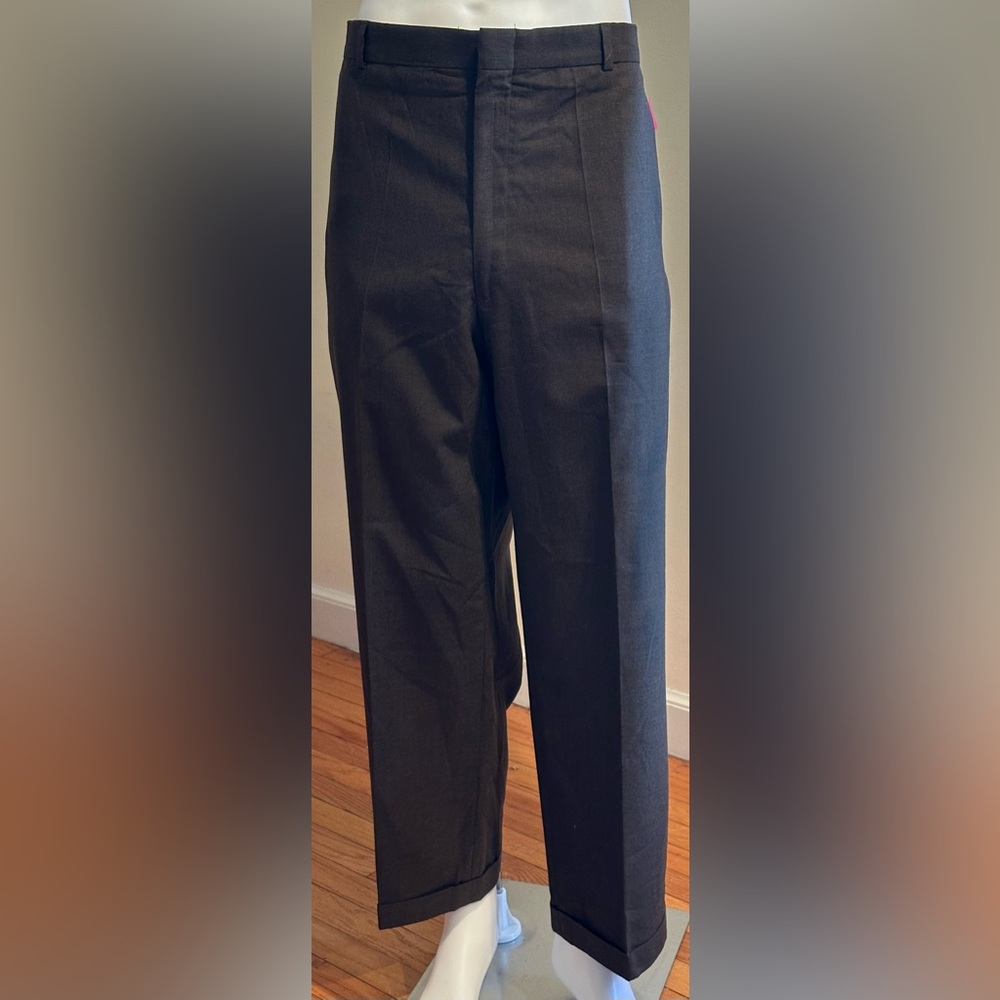 Land Ends Direct Merchants Dark Brown Suspenders Casual Pants Size 42 100% Wool.